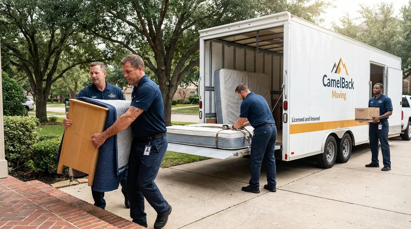 Crew loading residential truck for cross-state move from Omega, GA
