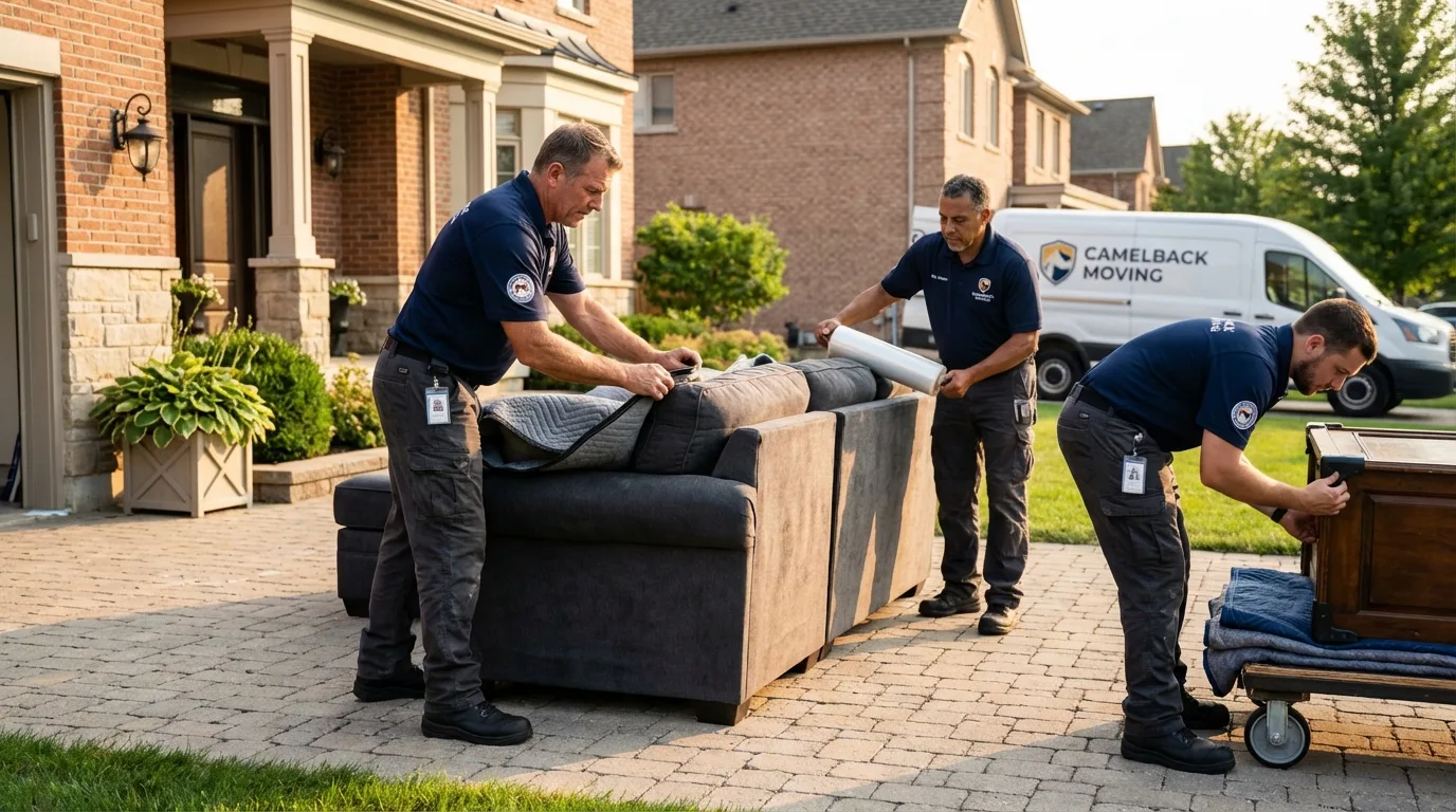 Large estate moving crew wrapping furniture in Omega, GA
