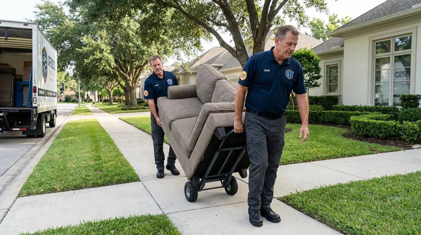 Local residential moving crew loading furniture in Omega, GA